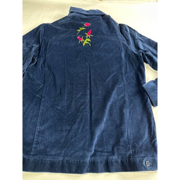 Vintage Quacker Factory Womens S Blue Velvet Jacket Rose Embroidered Sparkle QVC - Picture 10 of 11